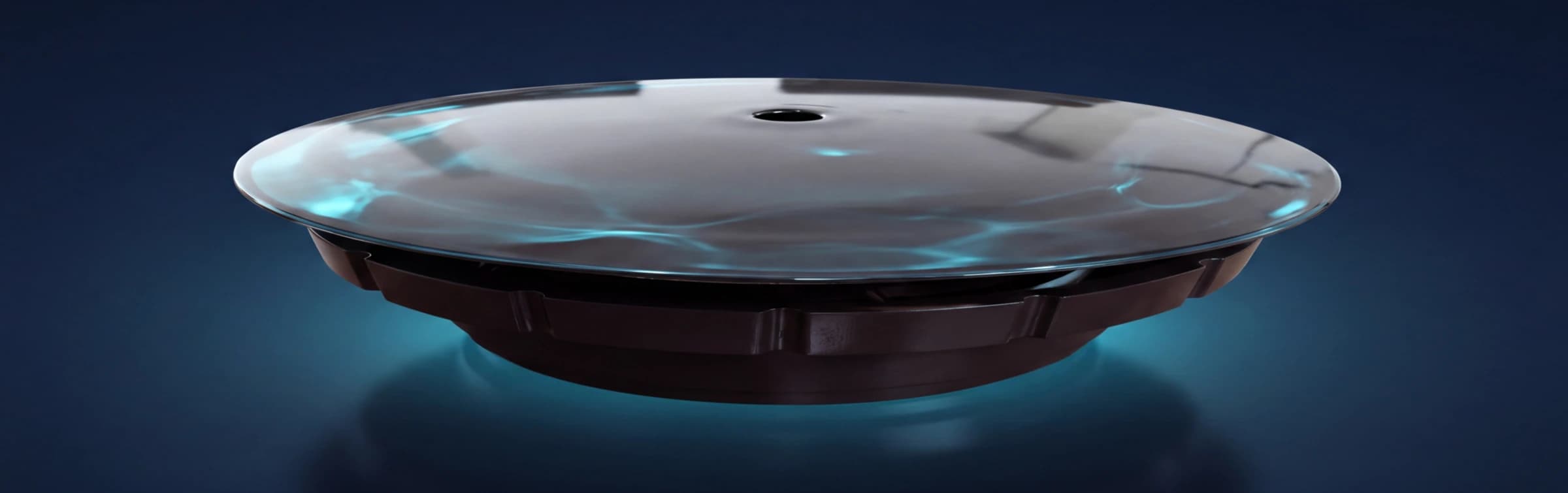 Wide HydroPro valve product visual in the Enchanted Pools navy and aqua palette