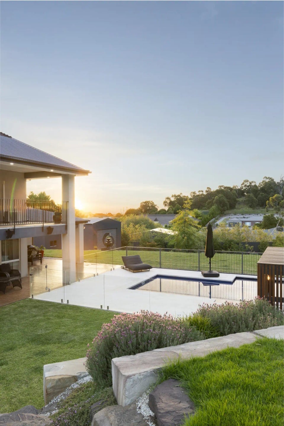 View from the lawn towards the home and pool in Lysterfield South