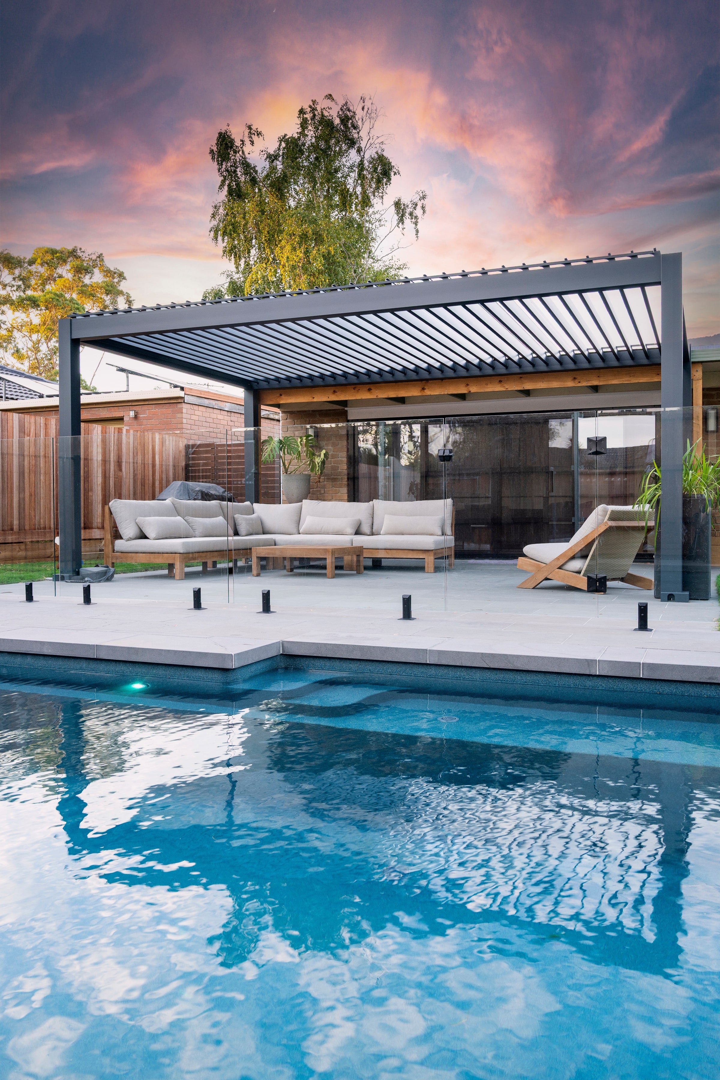 Pool corner, pergola and outdoor seating in Berwick